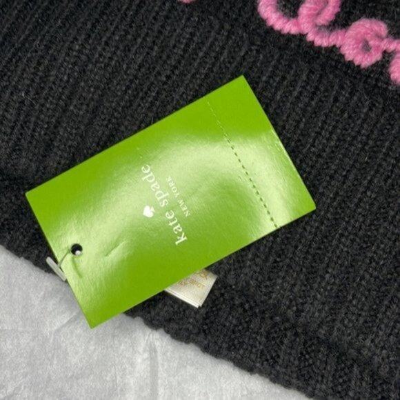 Kate Spade New York meow marabou pompom beanie black - Picture 3 of 5